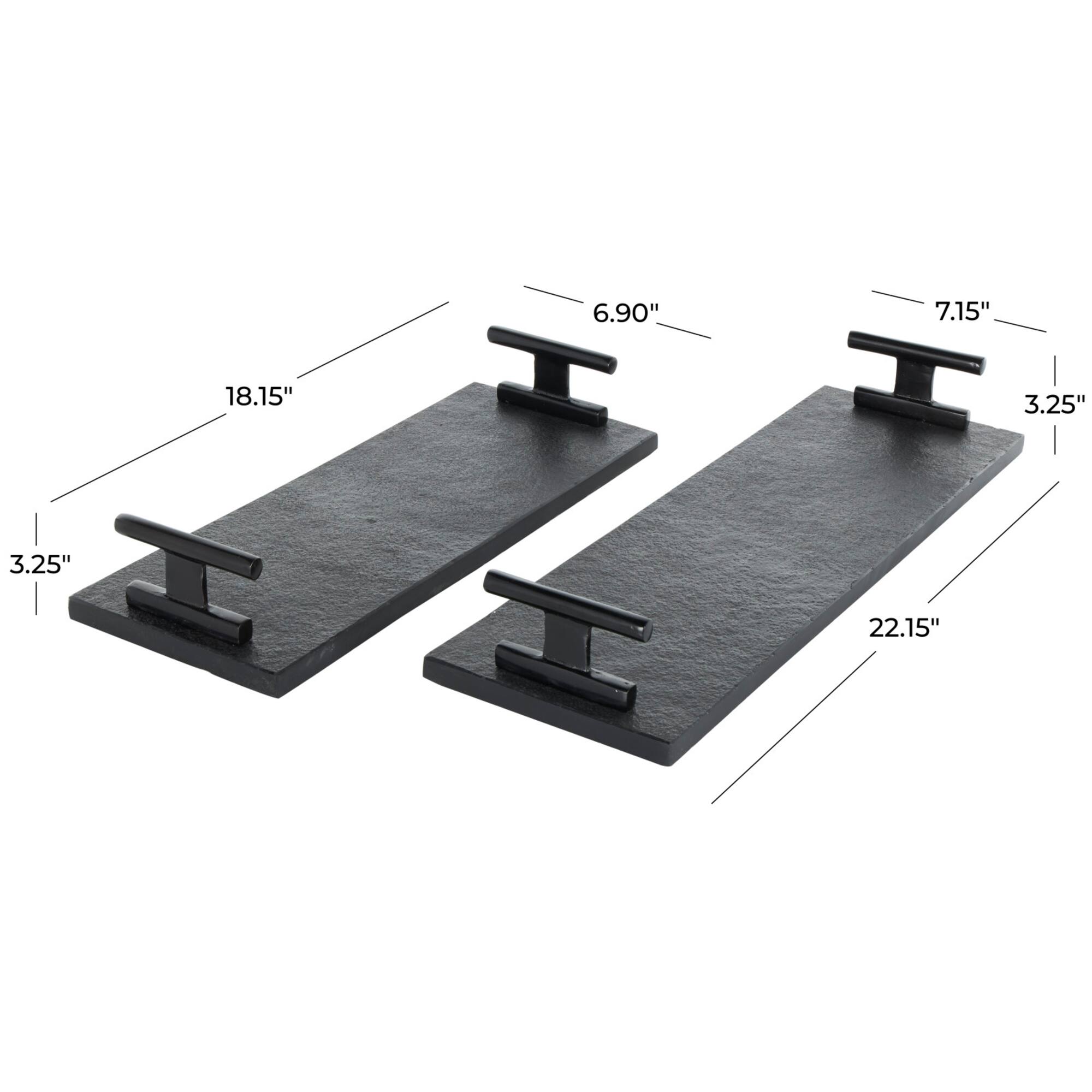 Black Marble Slim Textured Living Room Décor Tray with Rod Handles, 2ct.